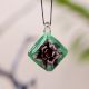Lampwork Flower Engraved Green Diamond Glass Pendant for Necklace - 1 Piece